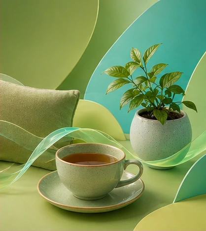 Relax scene with plant and tea