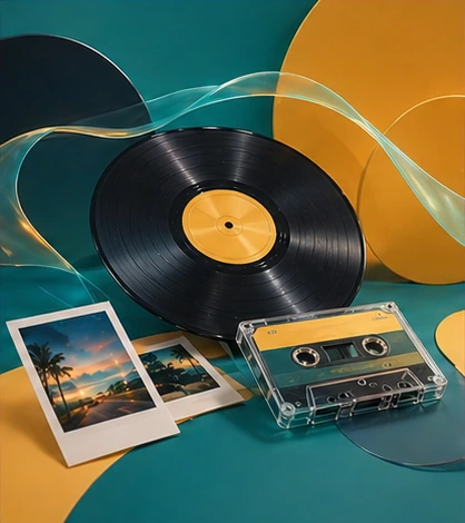 Rewind scene with vinyl and cassette