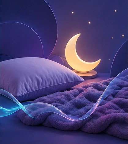 Sleep scene with moon lamp and bed