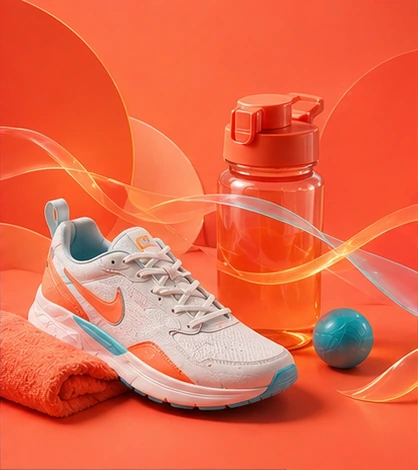 Workout scene with shoes and bottle