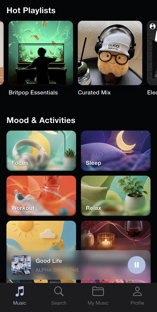 Sha Music home screen