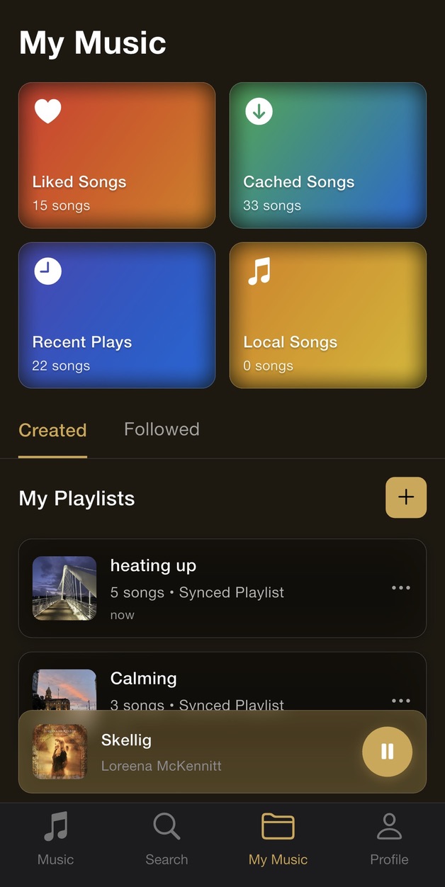Sha Music library screen